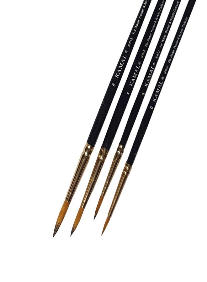 Kamal Wood Round Golden Black Synthetic Hair Taklon Paint Brushes for Oil, Nail, Artist Acrylic Painting - Set of 4 - Image 3